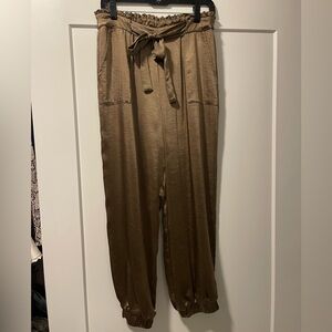 Skies Are Blue Olive Green Silk Pants